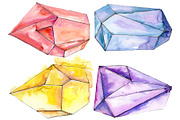 Сrystals red yellow blue Watercolor