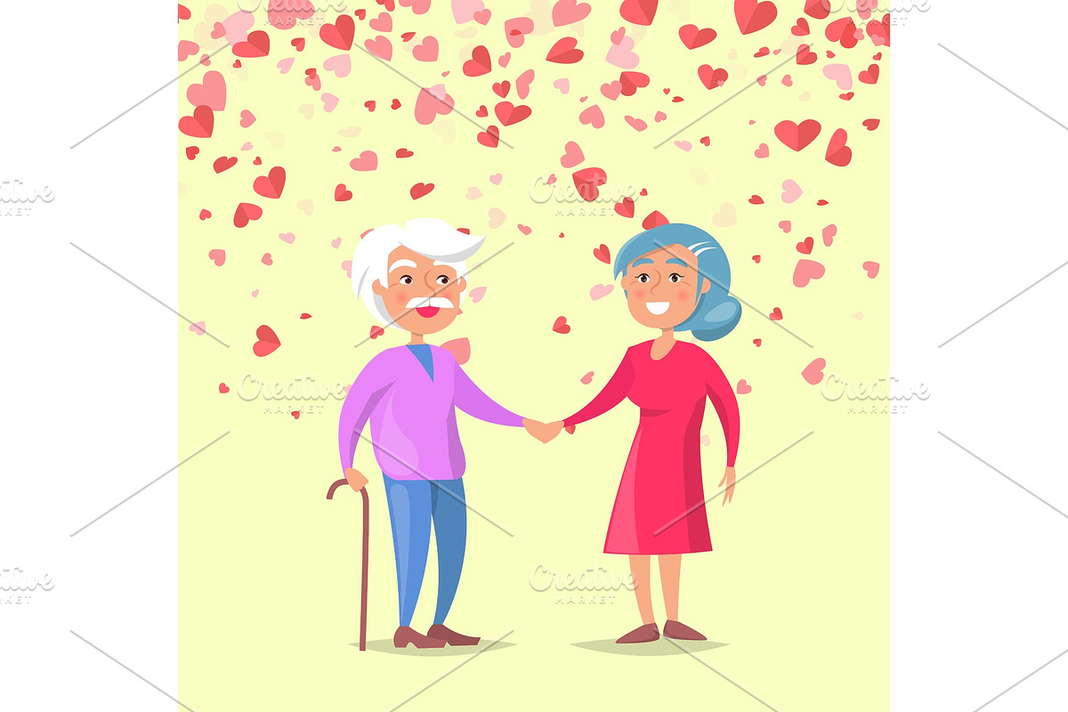 Smiling Elderly Man Holding Woman in Illustrations - product preview 8