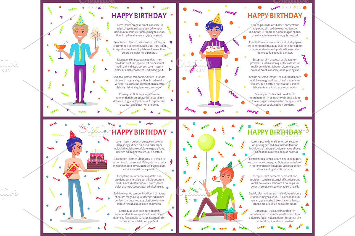 Birthday Greeting Poster with Men in Illustrations - product preview 8