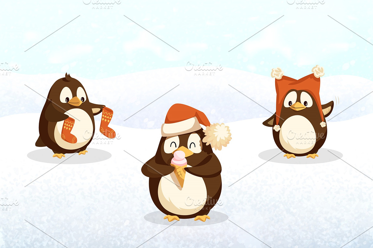 Penguins Hipster Animals with Santa in Illustrations - product preview 8