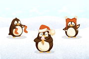 Penguins Hipster Animals with Santa