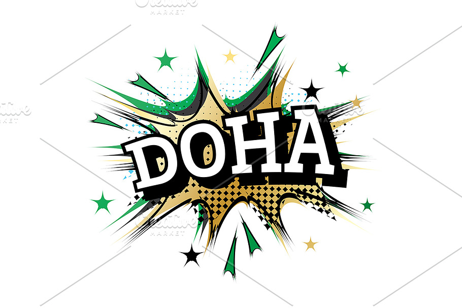 Doha Comic Text in Pop Art Style. 