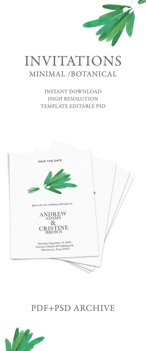 Wedding invitation green bouquet in Wedding Templates - product preview 1