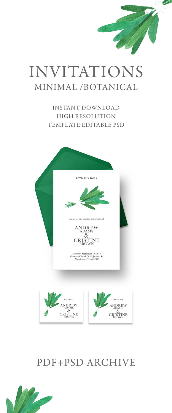 Wedding invitation green bouquet in Wedding Templates - product preview 2