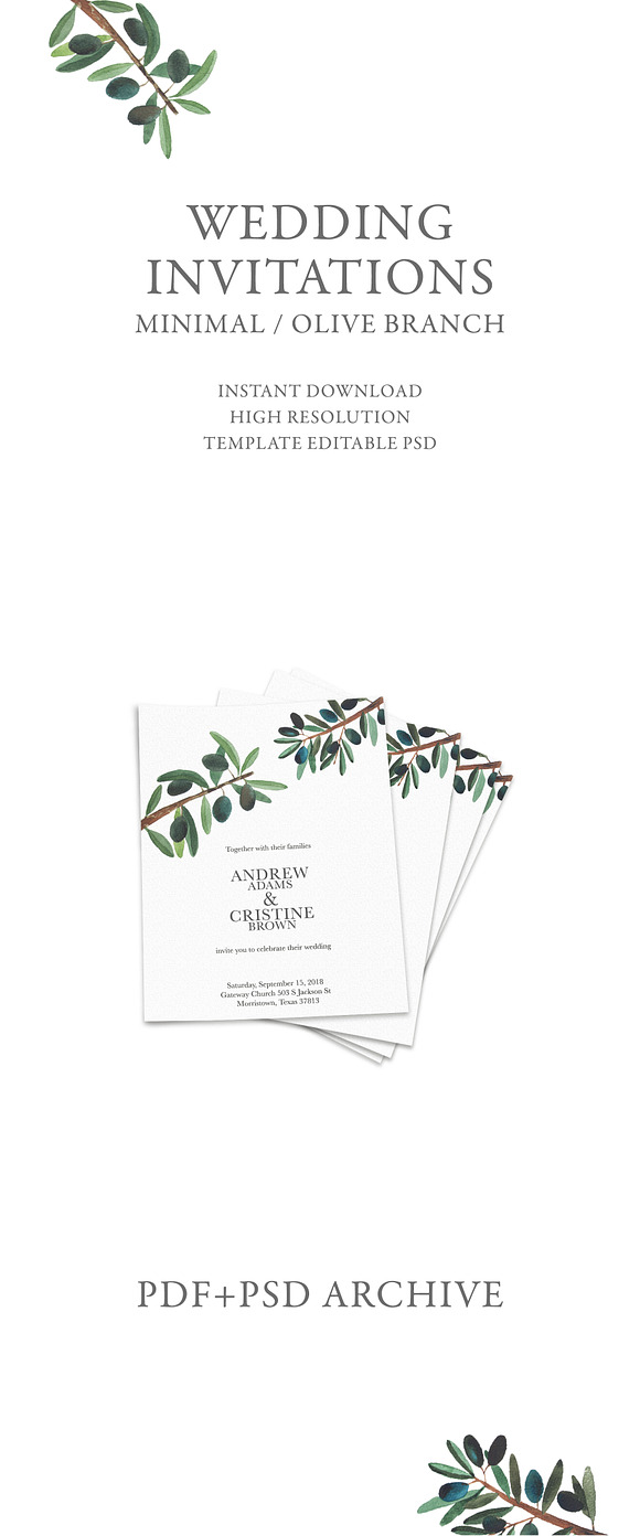 Olive wedding invitation in Wedding Templates - product preview 1