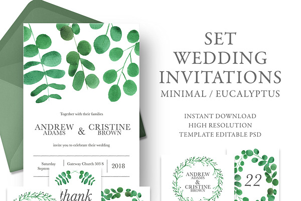 Eucalyptus Wedding Invitation set