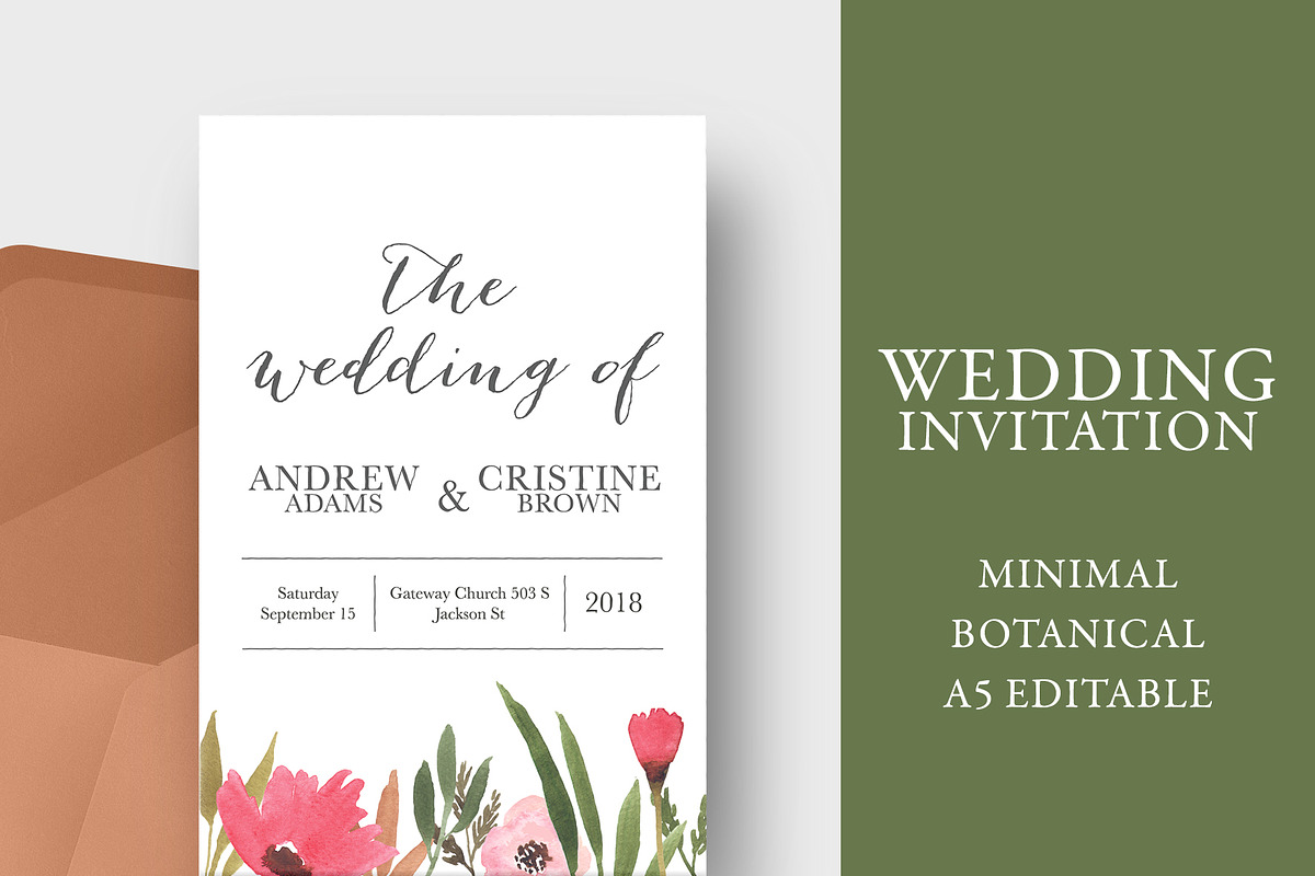Floral watercolor wedding invitation in Wedding Templates - product preview 8