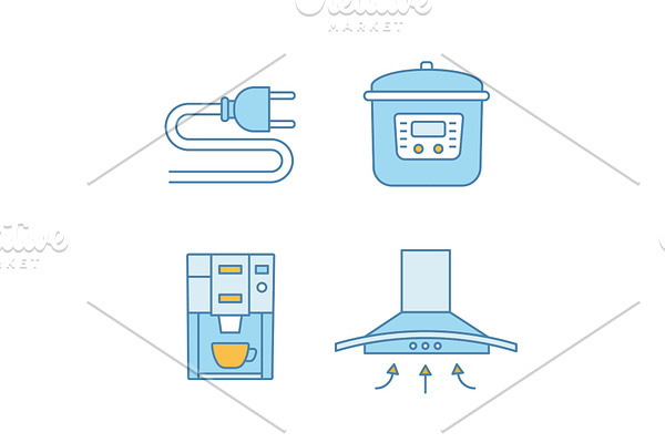 Household appliance color icons set