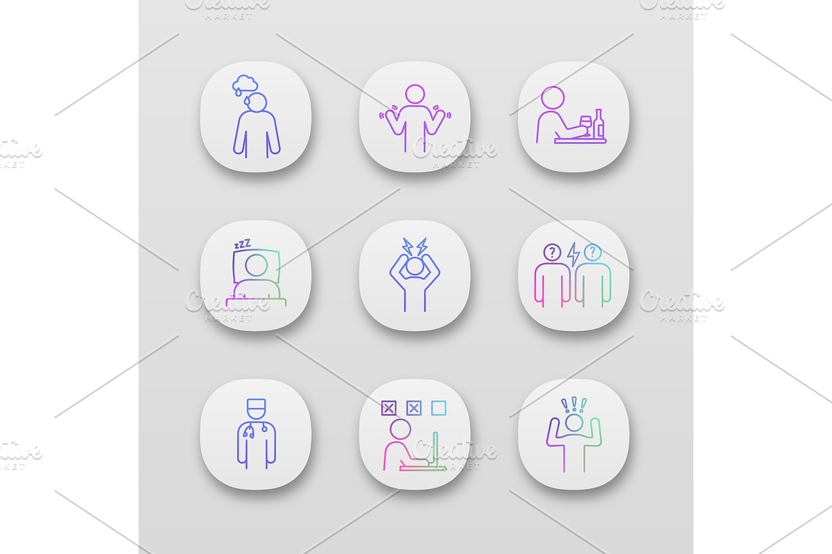 Emotional stress app icons set in Icons - product preview 8