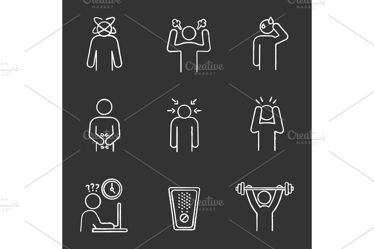 Emotional stress chalk icons set in Icons - product preview 8