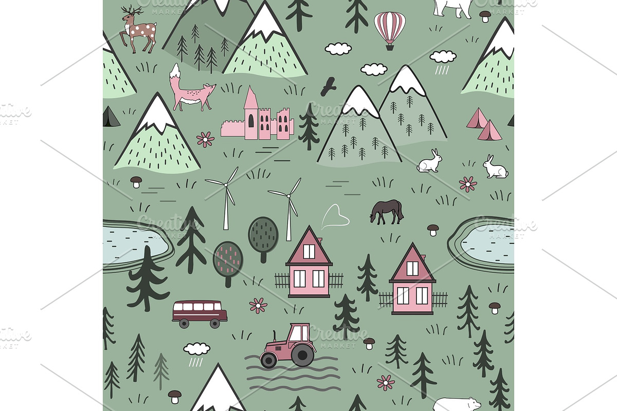 Scandinavian Land Seamless Vector in Illustrations - product preview 8