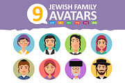 Jewish avatars family cartoon flat