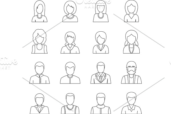 Various people icons set, outline