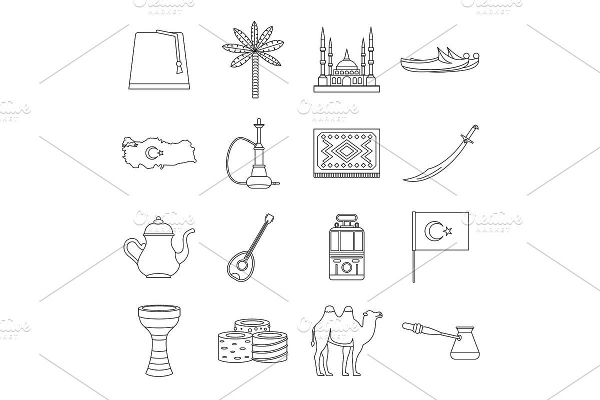 Turkey travel icons set, outline in Illustrations - product preview 8