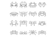 Various crab icons set, outline