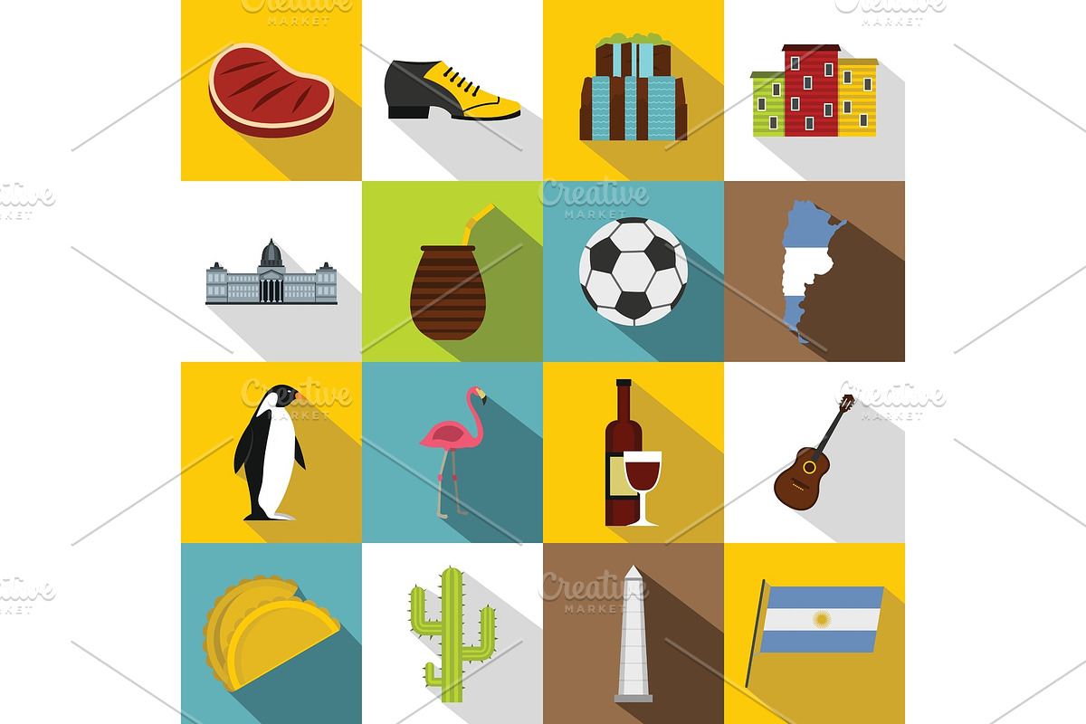 Argentina travel items icons set in Illustrations - product preview 8