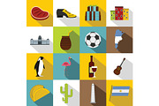Argentina travel items icons set