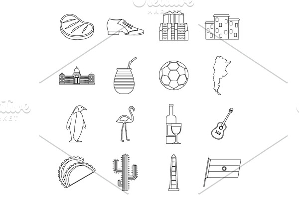Argentina travel items icons set
