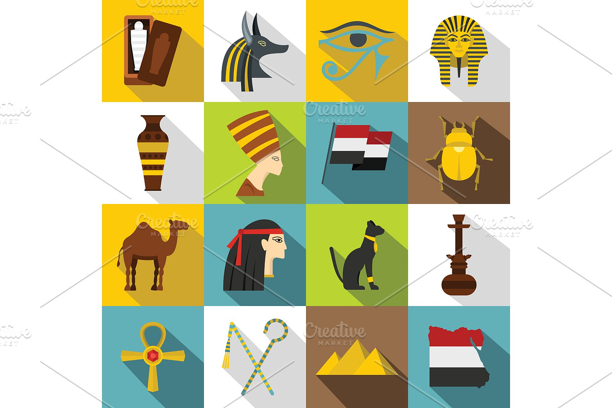 Egypt travel items icons set, flat in Illustrations - product preview 8