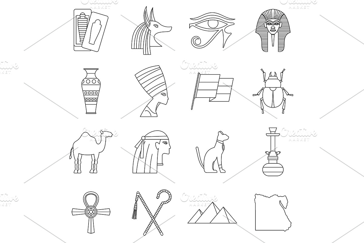 Egypt travel items icons set in Illustrations - product preview 8