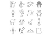 Egypt travel items icons set