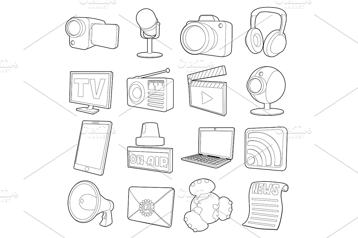 Media channels icons set, cartoon in Illustrations - product preview 8