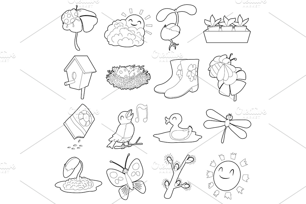 Spring things icons set, cartoon in Illustrations - product preview 8