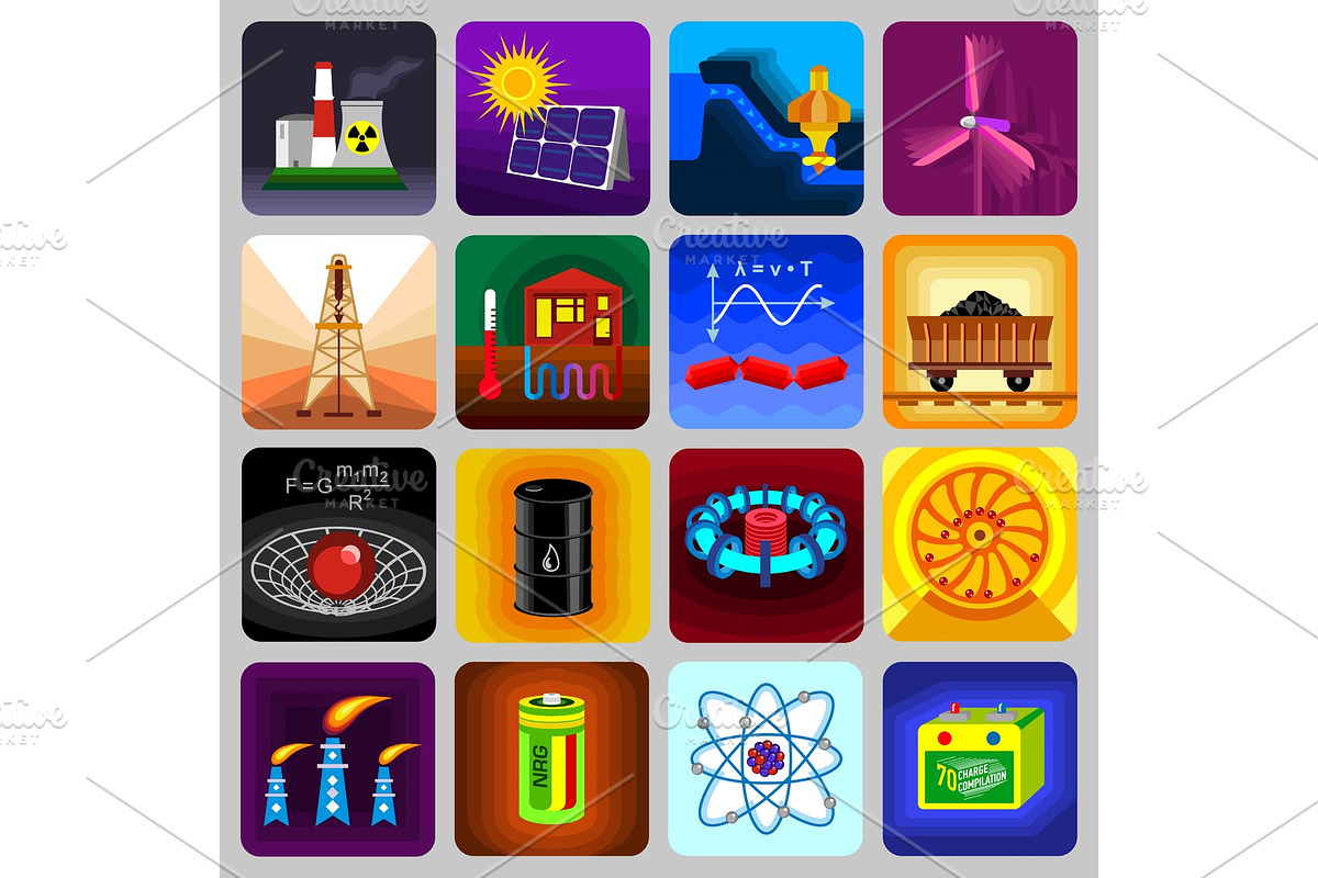 Energy sources items icons set, flat in Illustrations - product preview 8