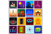 Energy sources items icons set, flat