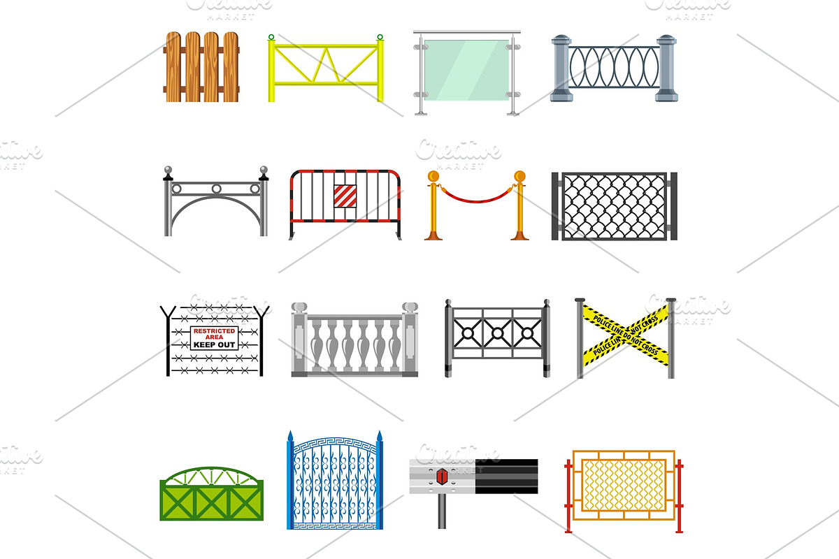 Different fencing icons set, simple in Illustrations - product preview 8