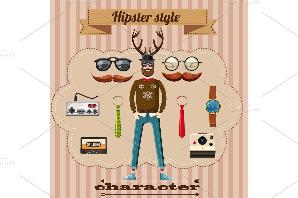 Hipster style character concept in Illustrations - product preview 8