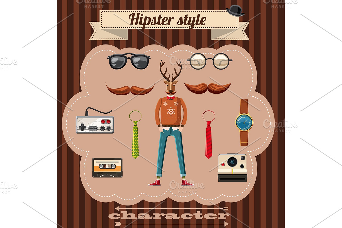 Hipster style attributes concept in Illustrations - product preview 8