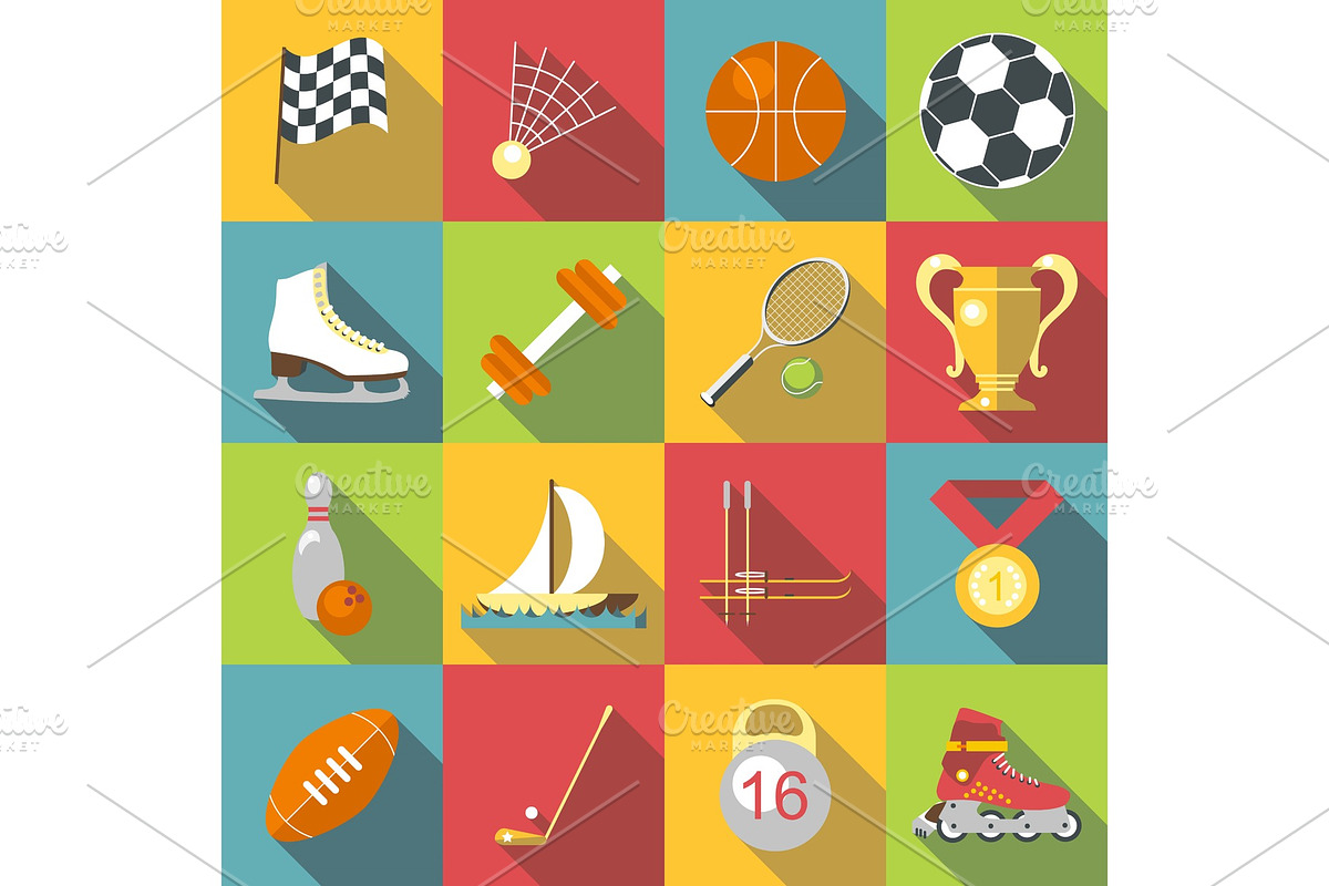 Different sport icons set, flat in Objects - product preview 8