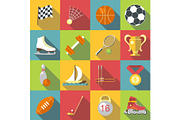 Different sport icons set, flat