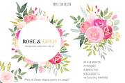 Rose and Gold Watercolour Clipart