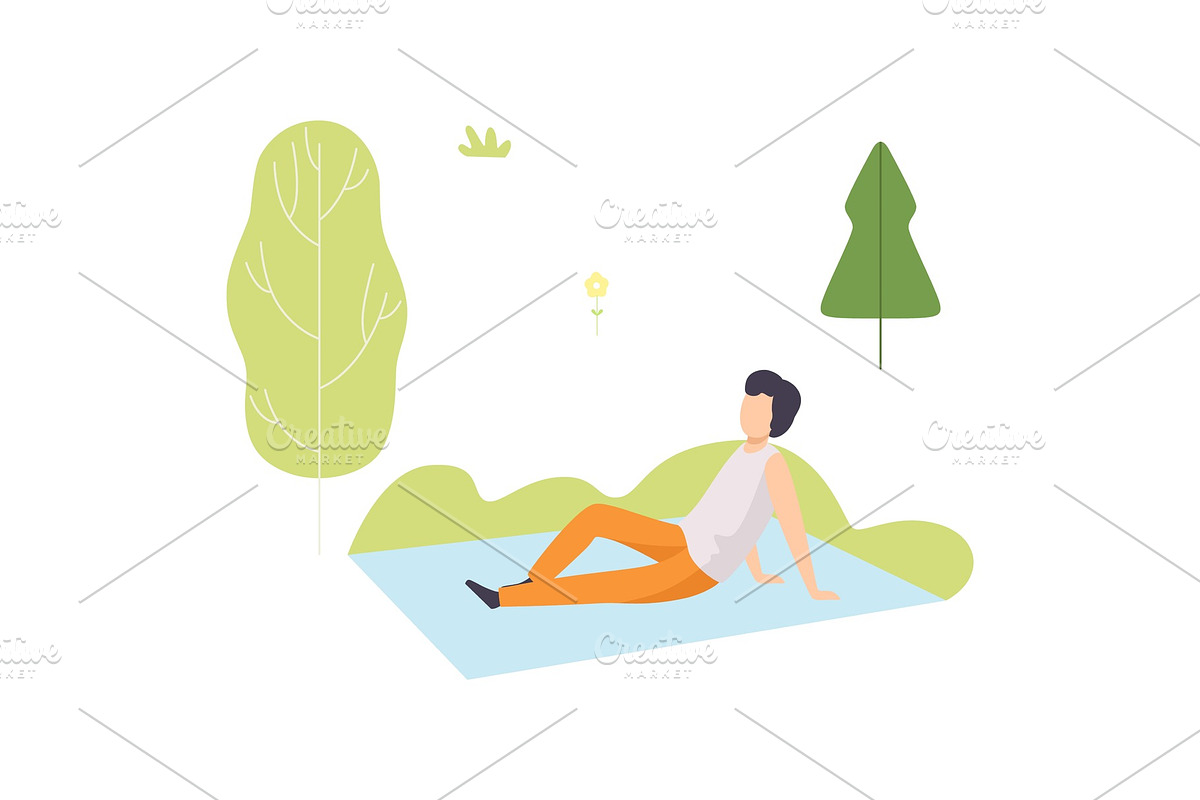 Young Man Sitting on Blanket in in Illustrations - product preview 8