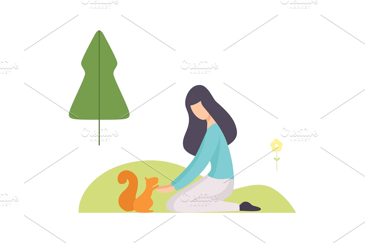 Young Woman Feeding Squirrel in in Illustrations - product preview 8