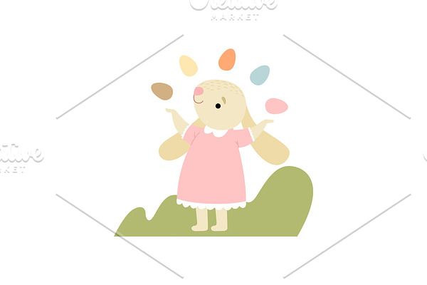 Cute Bunny in Pink Dress Juggling