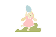 Cute Bunny in Pink Dress Running