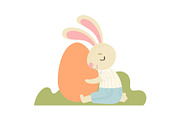 Happy Cute Bunny Hugging Big Egg