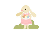Happy Cute Bunny in Pink Dress