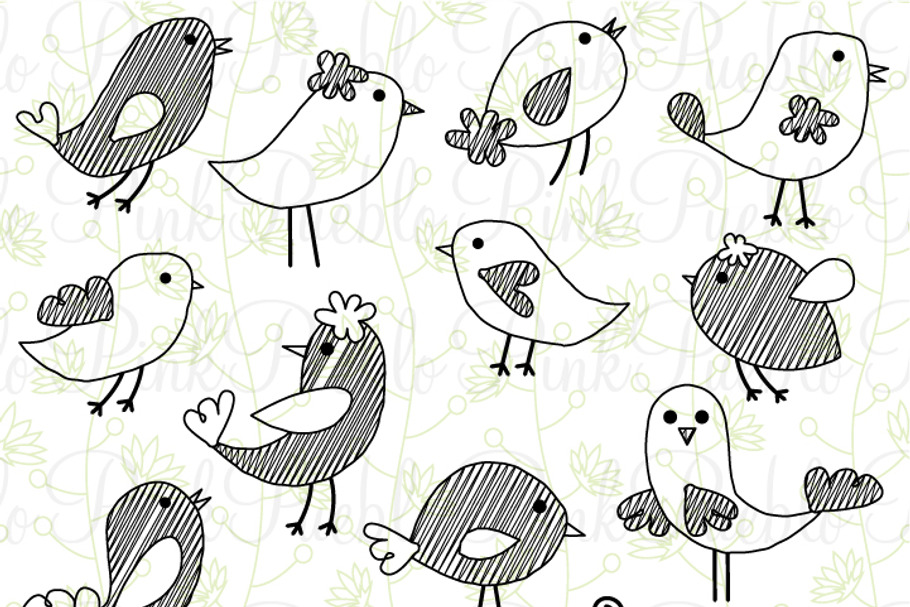 Cute Doodle Birds Clipart & Vectors