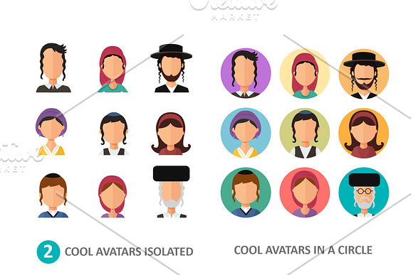 Jewish avatars family cartoon flat in Avatar Icons - product preview 3