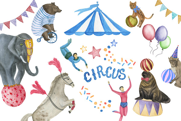 Watercolor circus patterns