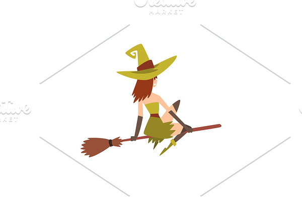 Beautiful Witch Flying on Broom