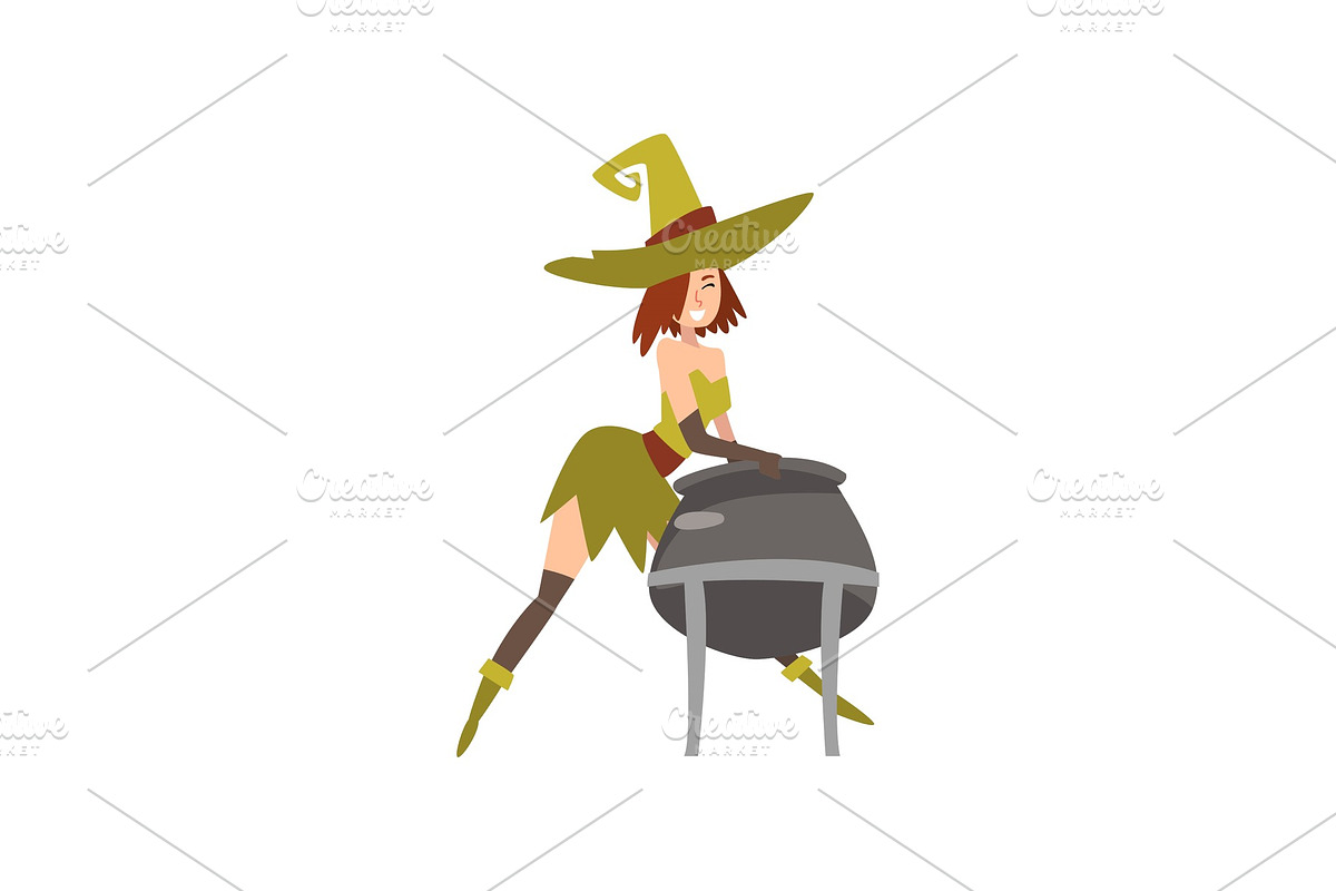 Beautiful Witch with Cauldron of in Illustrations - product preview 8
