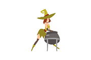Beautiful Witch with Cauldron of