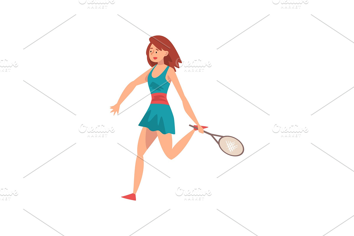 Female Tennis Player with Racket in in Illustrations - product preview 8
