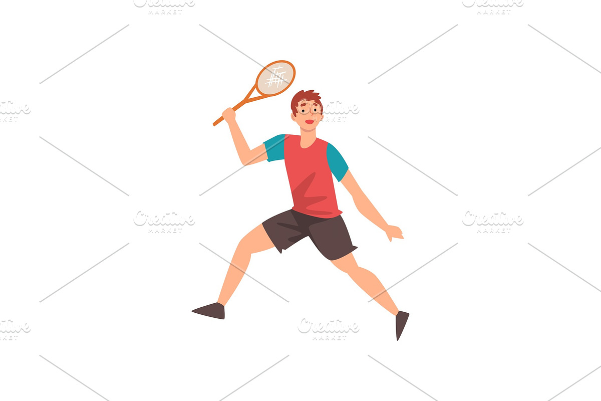 Male Tennis Player with Racket in in Illustrations - product preview 8