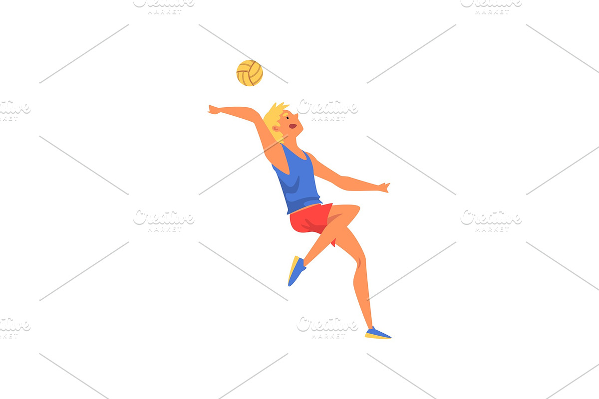 Man Volleyball Player Serving Ball in Illustrations - product preview 8